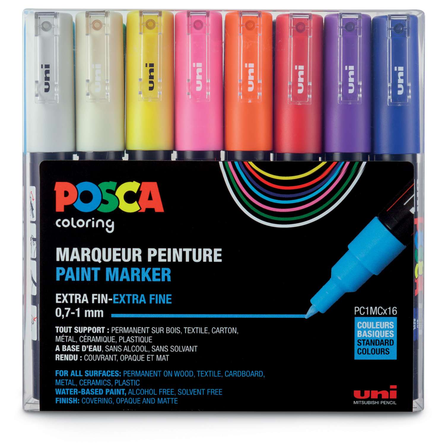 UNI POSCA Marker Set PC 1MC Pigmentmarker 16 Kleuren